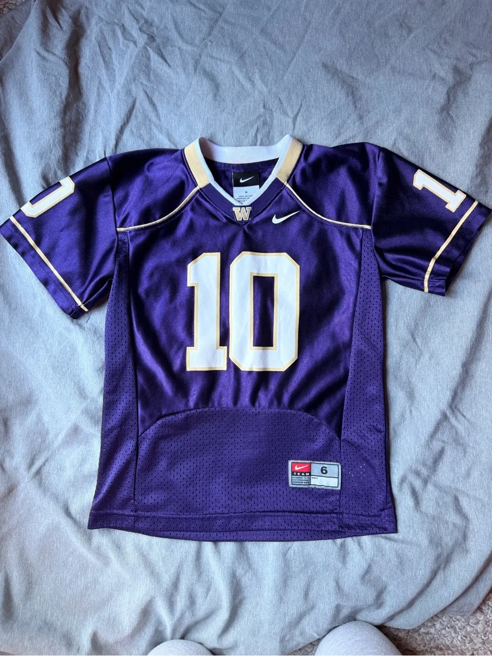 Nike Kids Purple Football Jersey with White & Gold Accents, Number 10